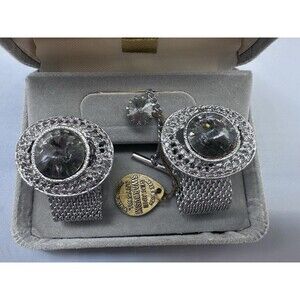 Huge Swarovski Rivoli Silver Tone Cufflinks & Tie Tac Set
